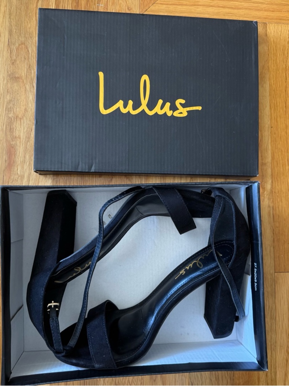 Lulu's Taylor Black Suede Ankle Strap Heels, 4” high